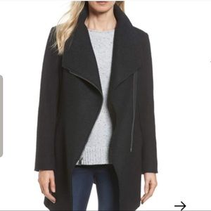 Halogen Asymmetrical Zip Boiled Wool Blend Coat